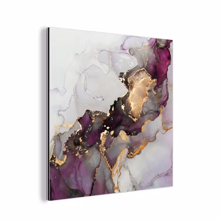 Marmer - Abstract - Goud - Paars aluminium wit klein -3d