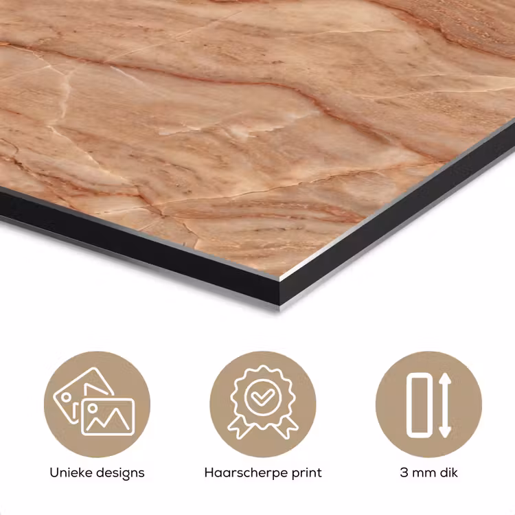 Marmer - Ader - Natuur - Abstract - Beige aluminium wit klein -closeup_NL