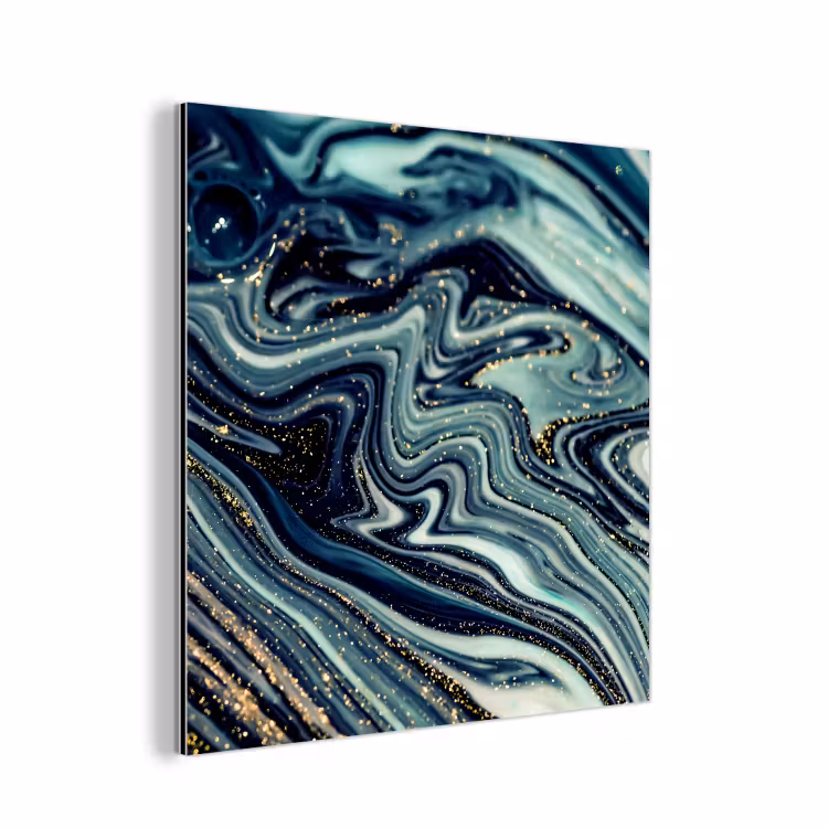 Marmer - Goud - Blauw - Glitter - Marmerlook - Abstract aluminium wit klein -3d