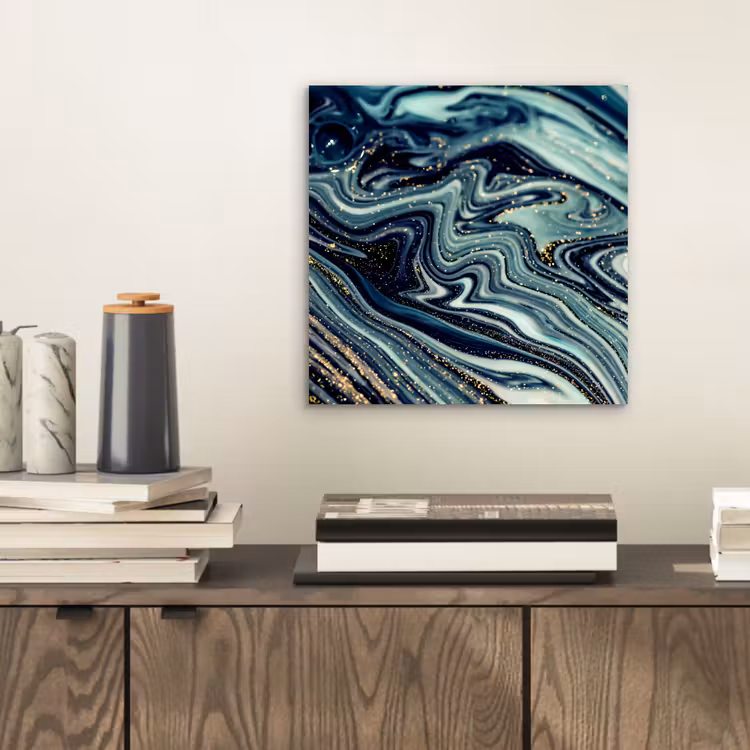 Marmer - Goud - Blauw - Glitter - Marmerlook - Abstract aluminium wit klein -sfeer1