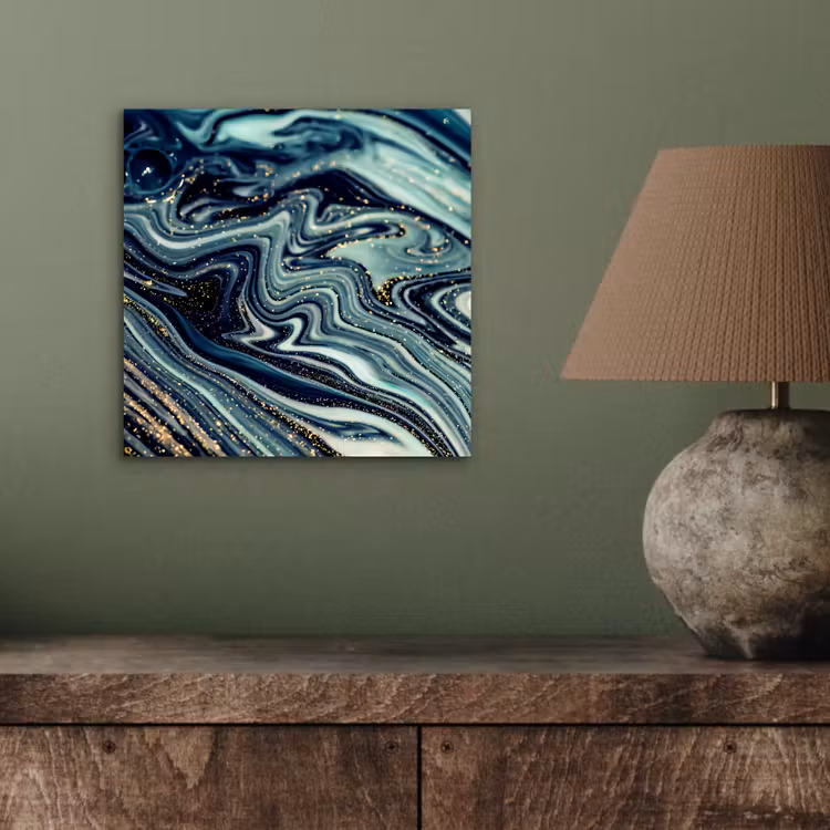 Marmer - Goud - Blauw - Glitter - Marmerlook - Abstract aluminium wit klein -sfeer2