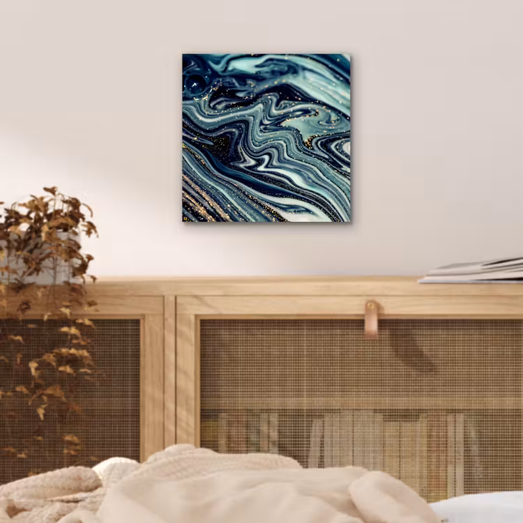 Marmer - Goud - Blauw - Glitter - Marmerlook - Abstract aluminium wit klein -sfeer3