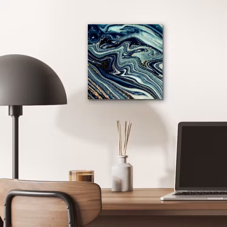 Marmer - Goud - Blauw - Glitter - Marmerlook - Abstract aluminium wit klein -sfeer5