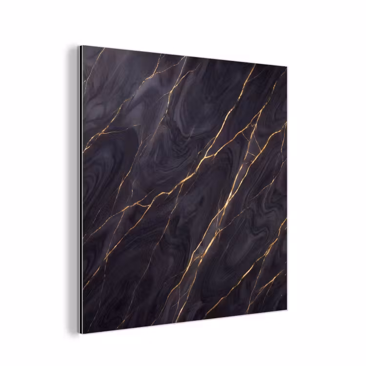 Marmer - Goudaders - Abstract - Modern - Zwart aluminium wit klein -3d