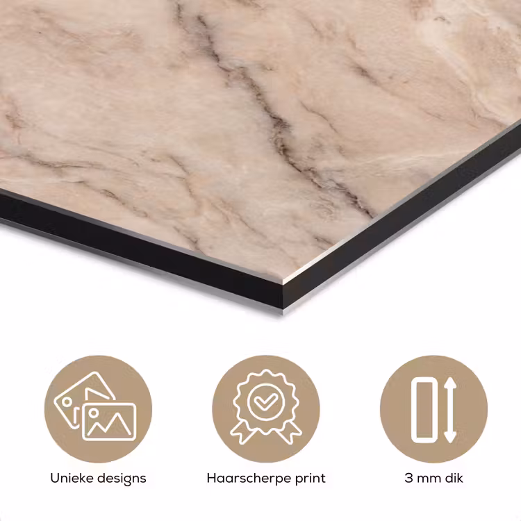 Marmer - Patroon - Abstract - Modern - Beige aluminium wit klein -closeup_NL