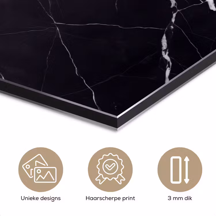 Marmer - Patroon - Abstract - Modern - Zwart aluminium wit klein -closeup_NL