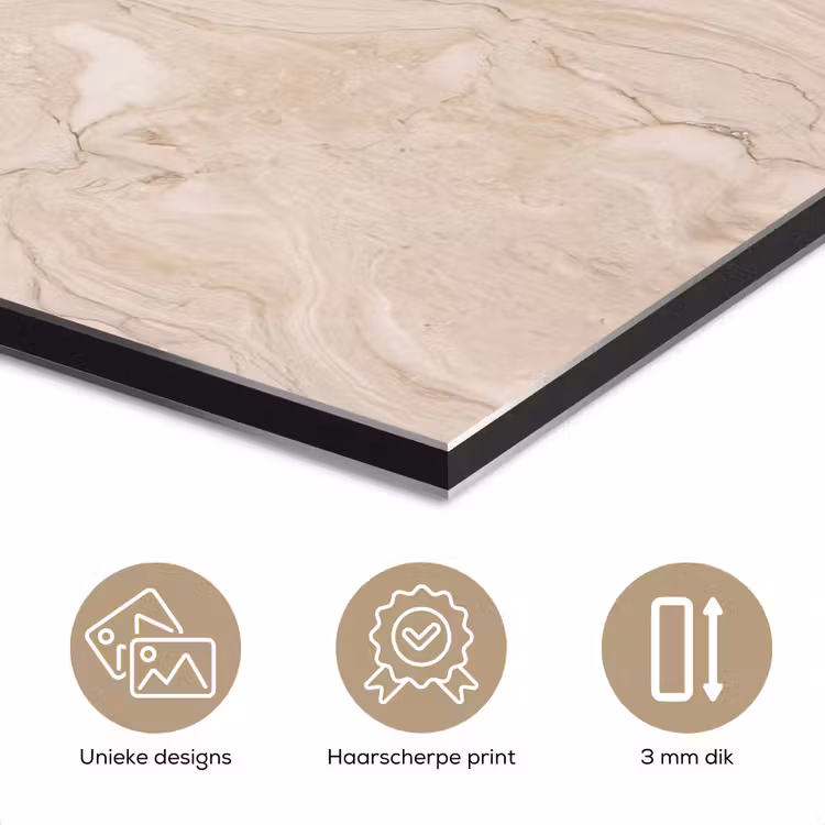 Marmer - Patroon - Beige - Steen - Abstract aluminium wit klein -closeup_NL