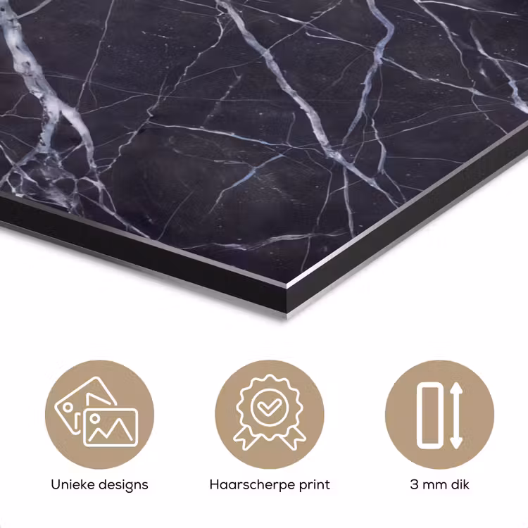 Marmer - Patroon - Modern - Zwart - Wit aluminium wit klein -closeup_NL