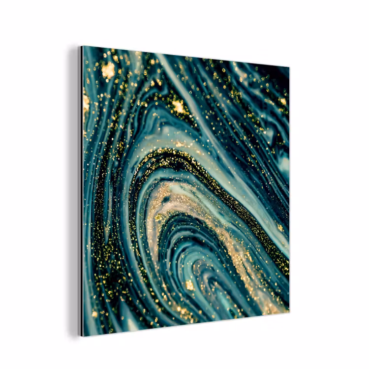 Marmerlook - Luxe - Goud - Turquoise - Glitter aluminium wit klein -3d