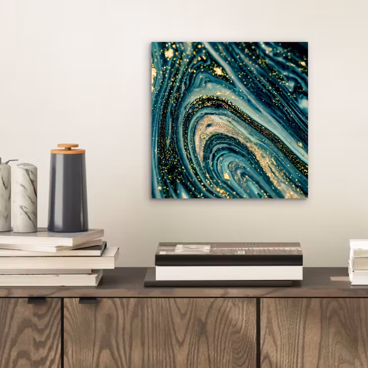 Marmerlook - Luxe - Goud - Turquoise - Glitter aluminium wit klein -sfeer1