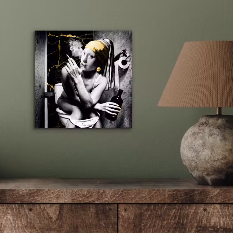Marmerlook - Meisje met de parel - Sigaretten - Toilet - Goud - Kunst - Oude meesters aluminium wit klein -sfeer2