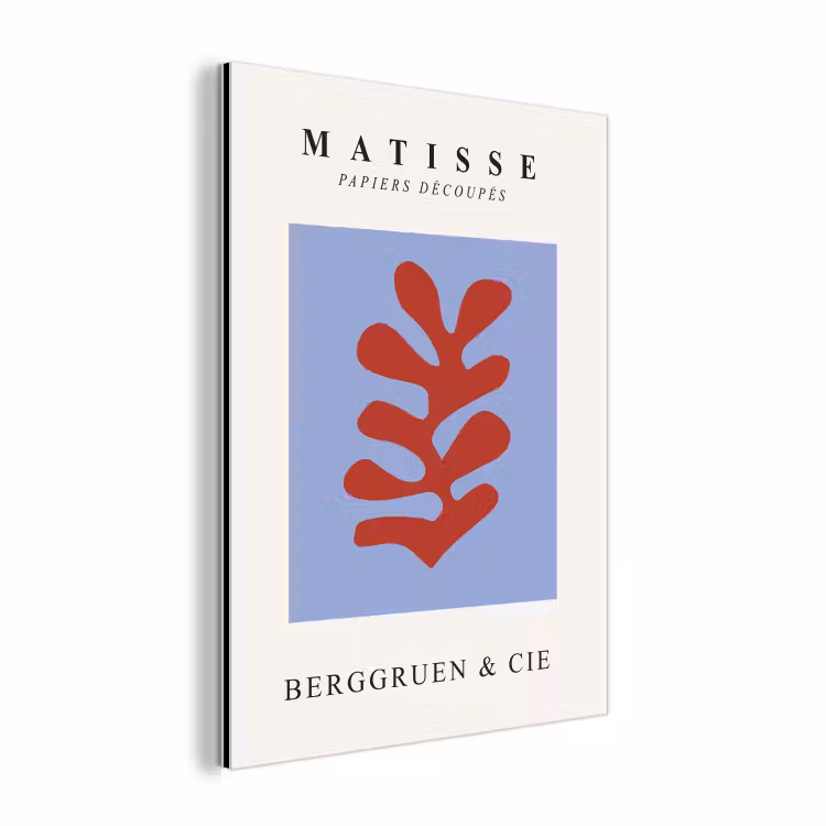 Matisse - Blad - Rood - Blauw - Abstract aluminium wit klein -3d