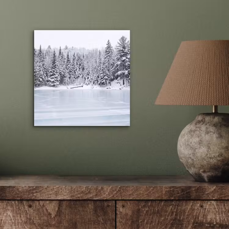 Meer - Dennen - IJs - Winter - Rustgevend aluminium wit klein -sfeer2