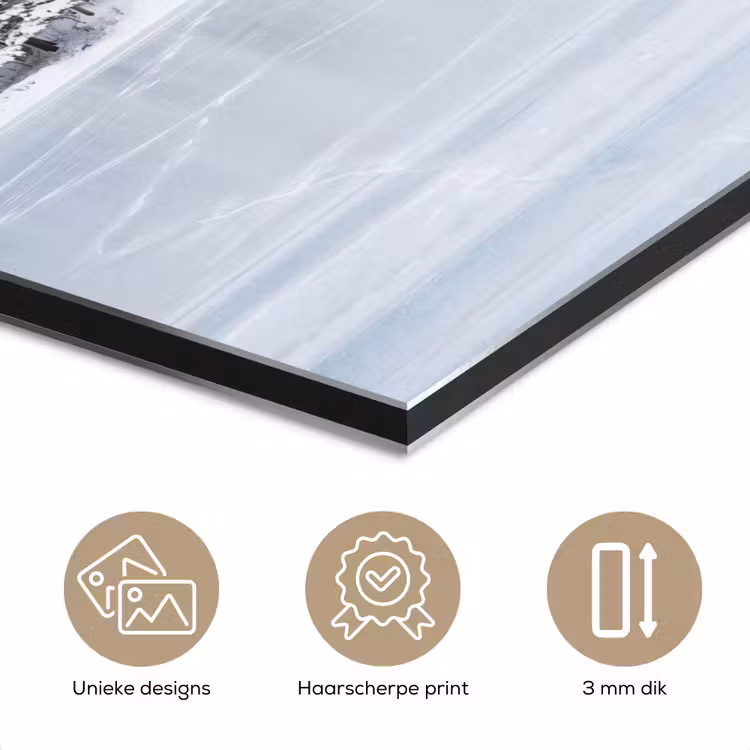 Meer - Dennen - IJs - Winter - Rustgevend aluminium wit klein -closeup_NL