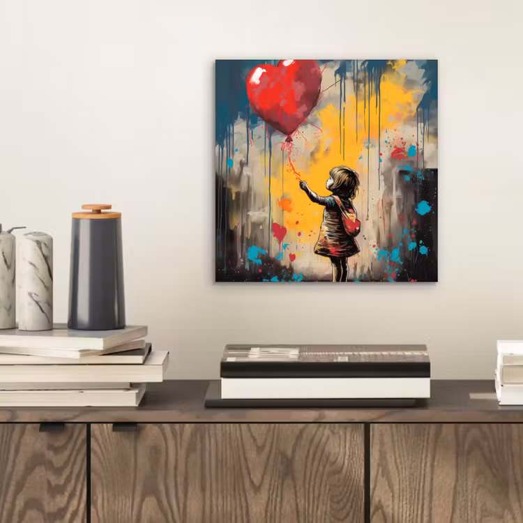 Meisje - Ballon - Hart - Graffiti aluminium wit klein -sfeer1