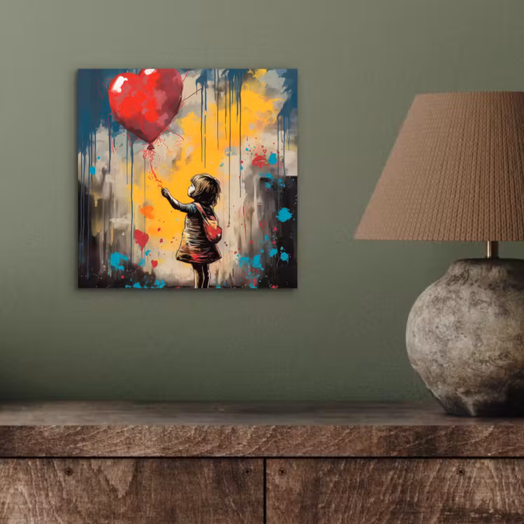 Meisje - Ballon - Hart - Graffiti aluminium wit klein -sfeer2