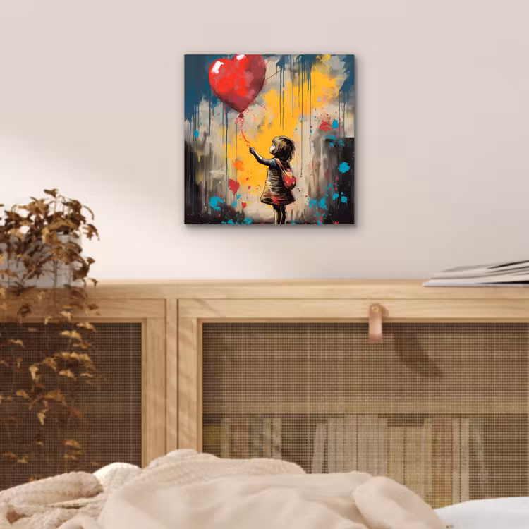 Meisje - Ballon - Hart - Graffiti aluminium wit klein -sfeer3