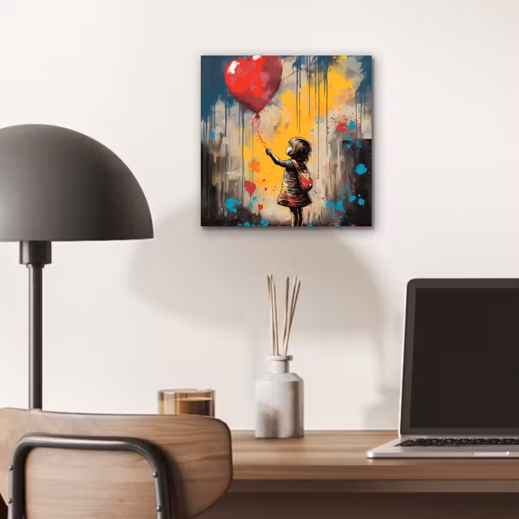 Meisje - Ballon - Hart - Graffiti aluminium wit klein -sfeer5