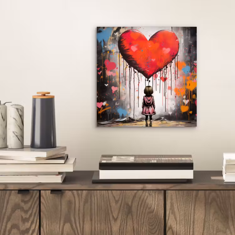 Meisje - Hart - Graffiti - Kunst - Kleuren - Rood aluminium wit klein -sfeer1