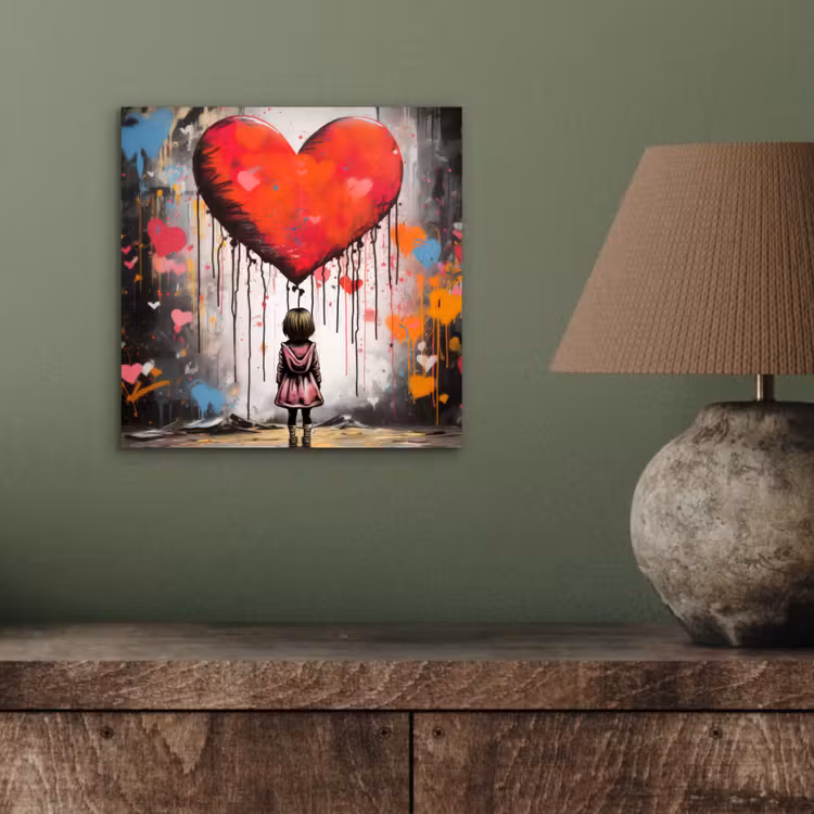 Meisje - Hart - Graffiti - Kunst - Kleuren - Rood aluminium wit klein -sfeer2