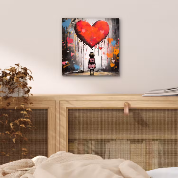 Meisje - Hart - Graffiti - Kunst - Kleuren - Rood aluminium wit klein -sfeer3
