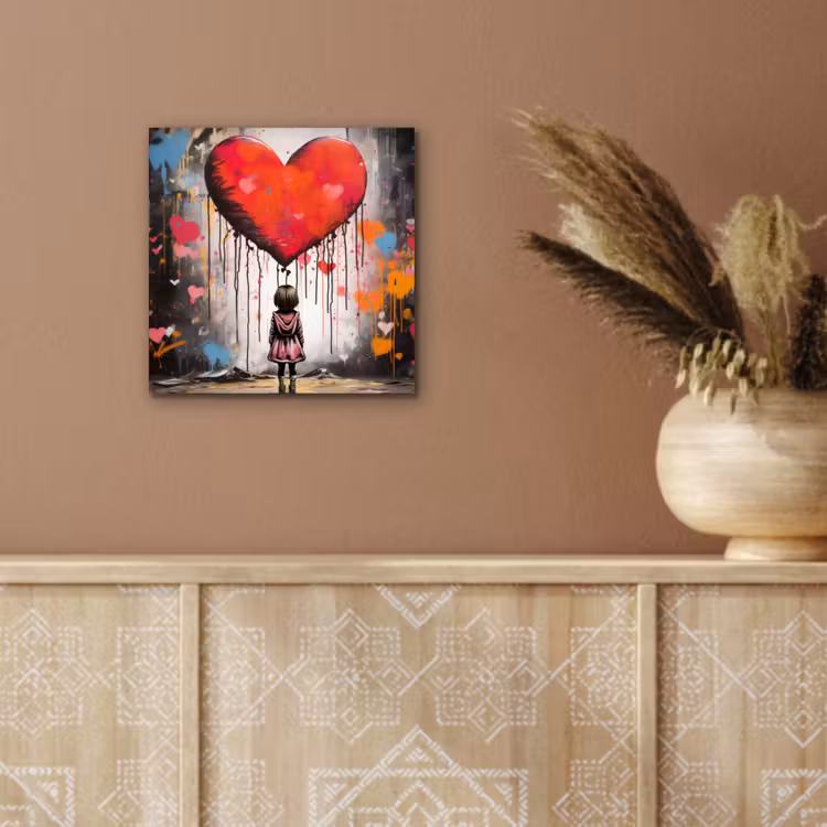 Meisje - Hart - Graffiti - Kunst - Kleuren - Rood aluminium wit klein -sfeer4