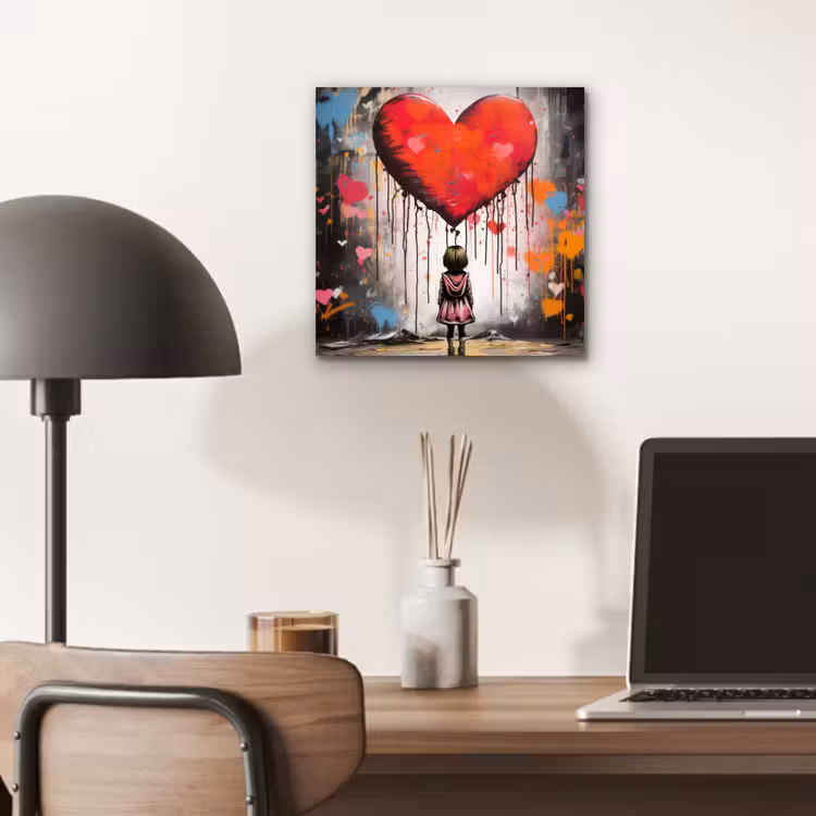Meisje - Hart - Graffiti - Kunst - Kleuren - Rood aluminium wit klein -sfeer5