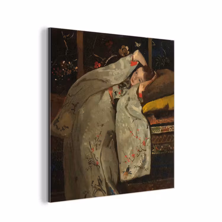Meisje in witte kimono - Schilderij van George Hendrik Breitner aluminium wit klein -3d
