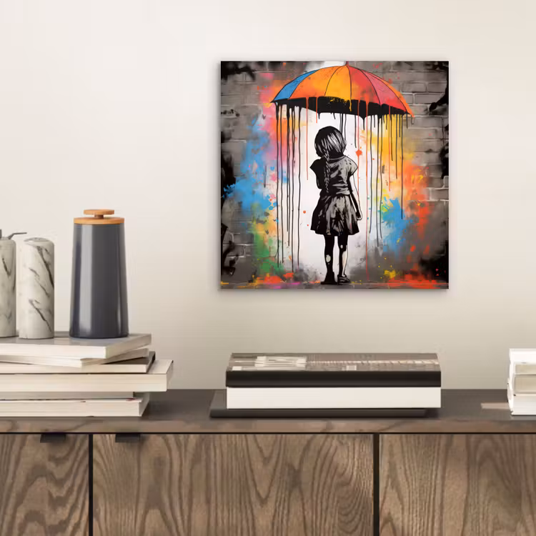 Meisje - Kunst - Paraplu - Graffiti - Kleuren - Muur aluminium wit klein -sfeer1