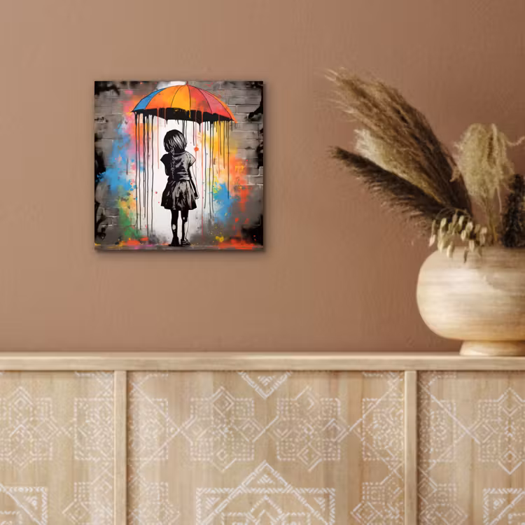 Meisje - Kunst - Paraplu - Graffiti - Kleuren - Muur aluminium wit klein -sfeer4