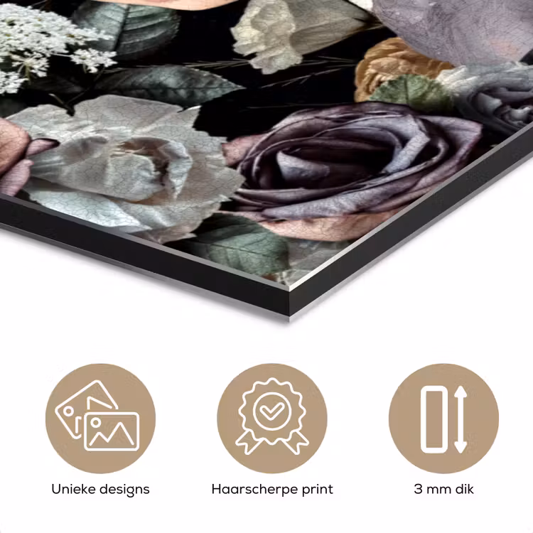Meisje met de parel - Bloemen - Vermeer - Pastel - Kunstwerk - Schilderij - Oude meesters aluminium wit klein -closeup_NL