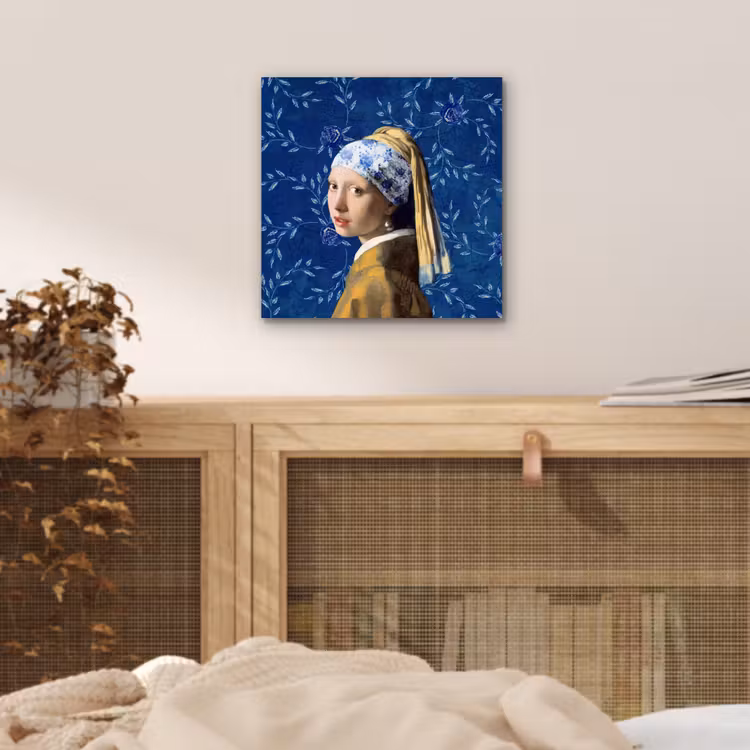 Meisje met de parel - Delfts blauw - Vermeer - Bloemen - Schilderij - Oude meesters aluminium wit klein -sfeer3