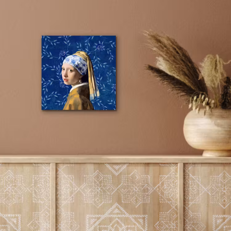 Meisje met de parel - Delfts blauw - Vermeer - Bloemen - Schilderij - Oude meesters aluminium wit klein -sfeer4