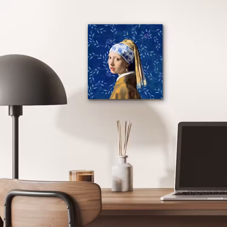 Meisje met de parel - Delfts blauw - Vermeer - Bloemen - Schilderij - Oude meesters aluminium wit klein -sfeer5