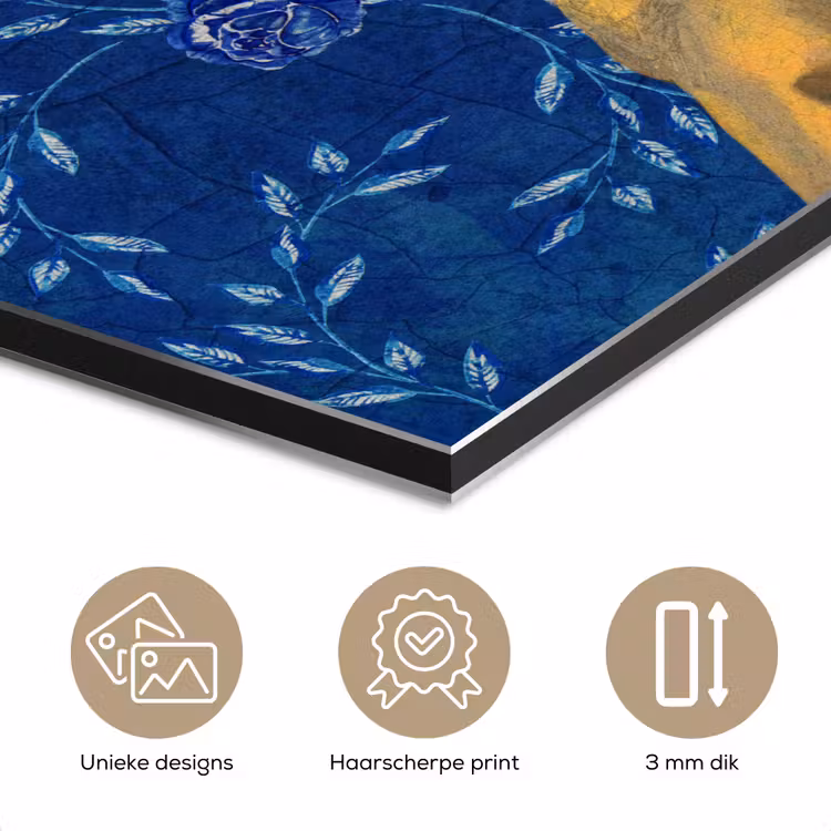 Meisje met de parel - Delfts blauw - Vermeer - Bloemen - Schilderij - Oude meesters aluminium wit klein -closeup_NL