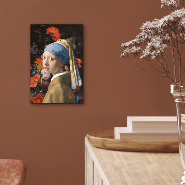 Meisje met de parel - Johannes Vermeer - Bloemen aluminium wit klein -sfeer4