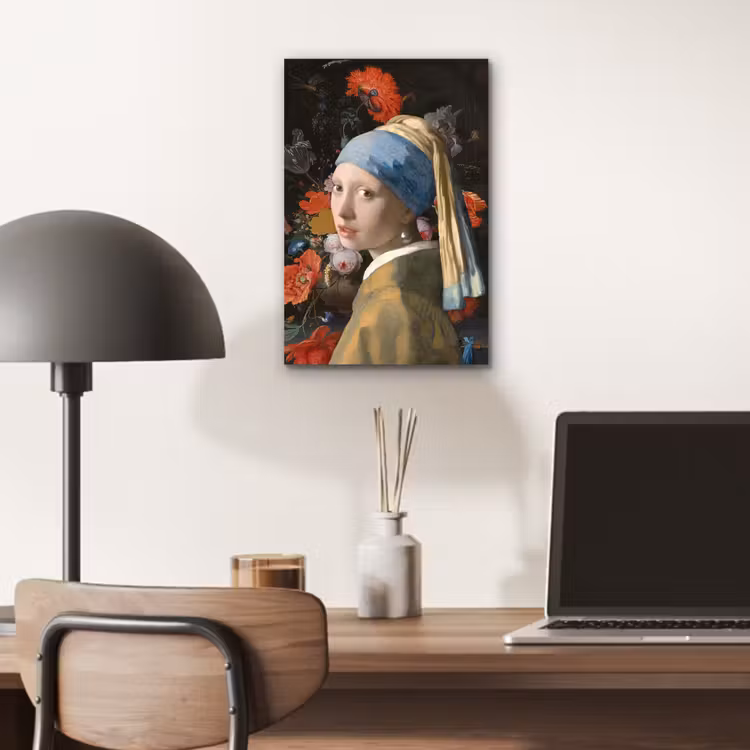 Meisje met de parel - Johannes Vermeer - Bloemen aluminium wit klein -sfeer5