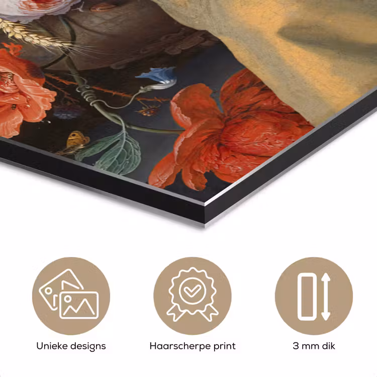 Meisje met de parel - Johannes Vermeer - Bloemen aluminium wit klein -closeup_NL