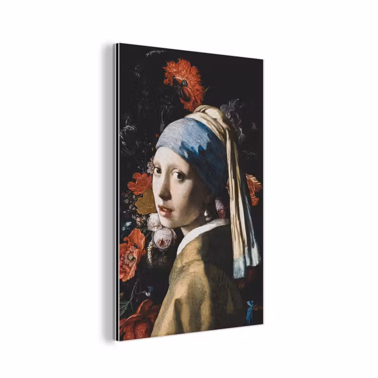 Meisje met de parel - Johannes Vermeer - Bloemen - Rood aluminium wit klein -3d