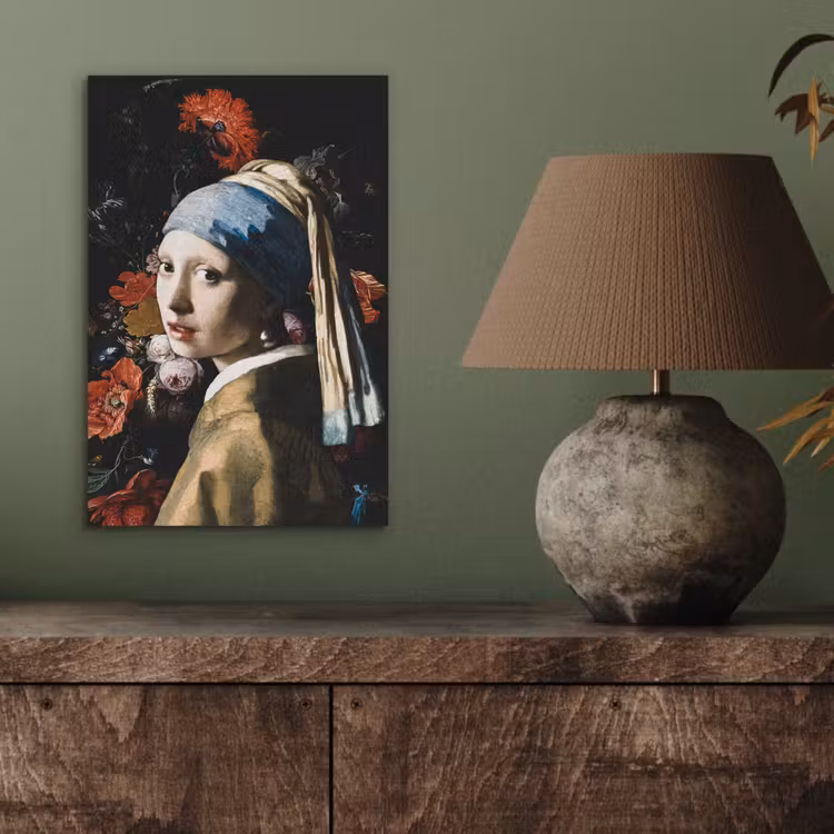 Meisje met de parel - Johannes Vermeer - Bloemen - Rood aluminium wit klein -sfeer2
