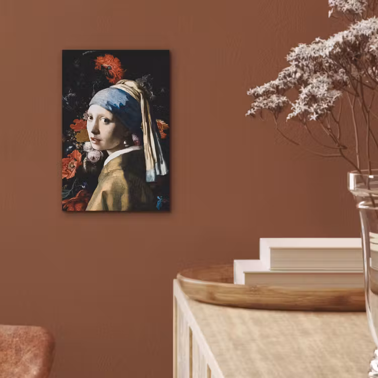 Meisje met de parel - Johannes Vermeer - Bloemen - Rood aluminium wit klein -sfeer4