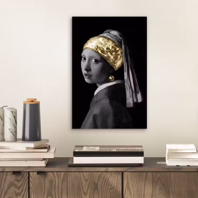 Meisje met de parel - Johannes Vermeer - Goud aluminium wit klein -sfeer1