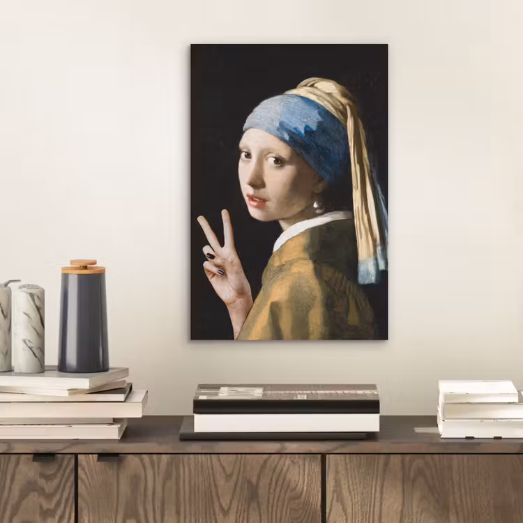 Meisje met de parel - Johannes Vermeer - Peace aluminium wit klein -sfeer1