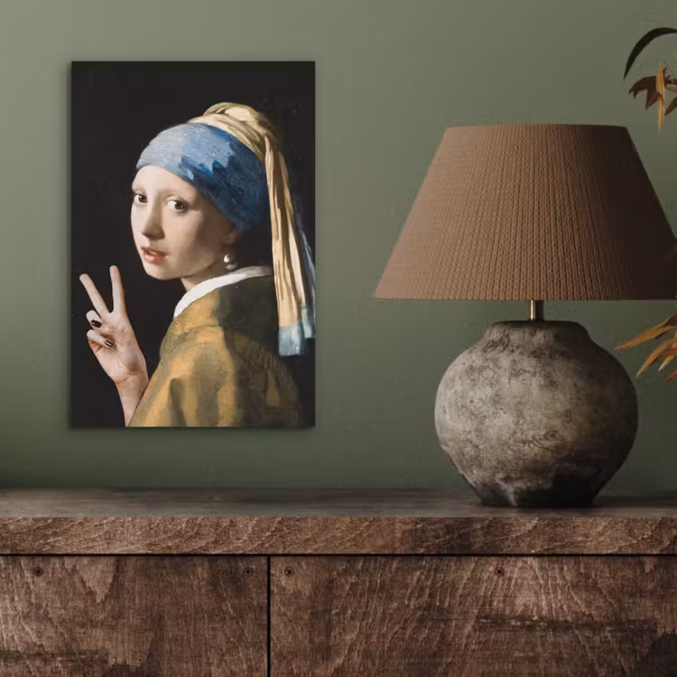 Meisje met de parel - Johannes Vermeer - Peace aluminium wit klein -sfeer2