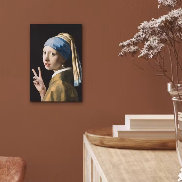 Meisje met de parel - Johannes Vermeer - Peace aluminium wit klein -sfeer4