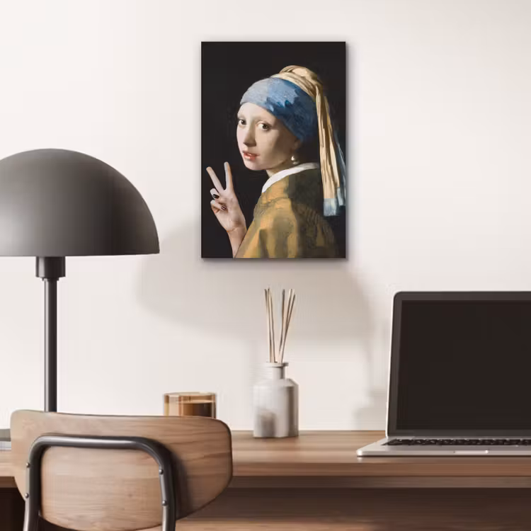 Meisje met de parel - Johannes Vermeer - Peace aluminium wit klein -sfeer5