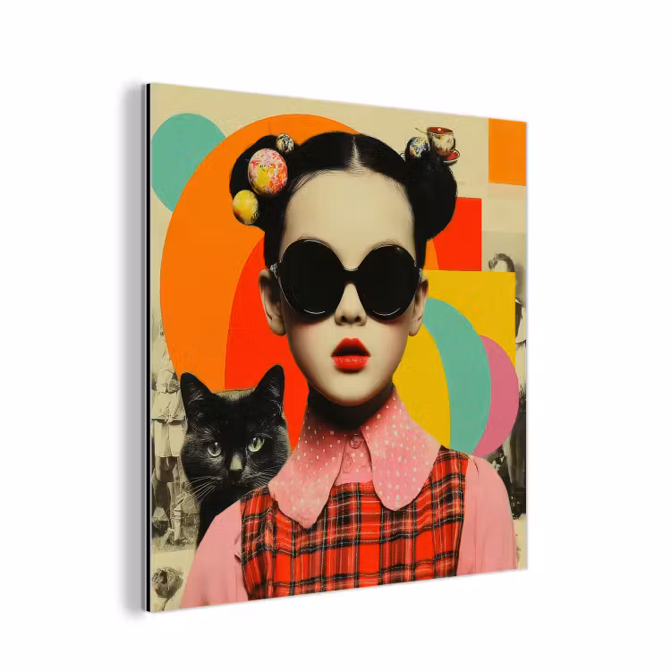 Meisje - Zonnebril - Kat - Retro aluminium wit klein -3d