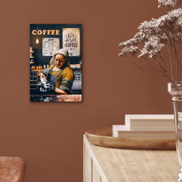 Melkmeisje - Barista - Koffie - Vintage - Kunst - Abstract - Schilderij - Oude meesters aluminium wit klein -sfeer4