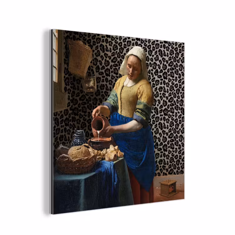 Melkmeisje - Kunst - Panterprint - Vermeer - Schilderij - Oude meesters aluminium wit klein -3d