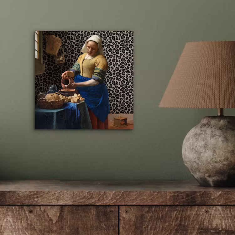 Melkmeisje - Kunst - Panterprint - Vermeer - Schilderij - Oude meesters aluminium wit klein -sfeer2